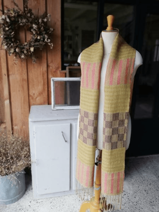 Echarpe en lin et soie tissée main - modèle Linho "verde"